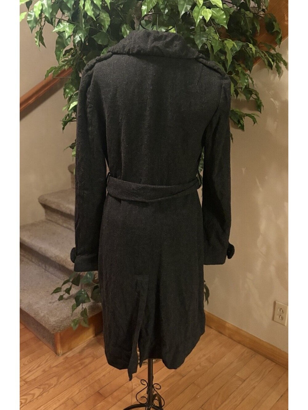 ALLSAINTS Spitalfields Charcoal Gray Double Breasted Wool Trench Coat Size 12 - Picture 2 of 6
